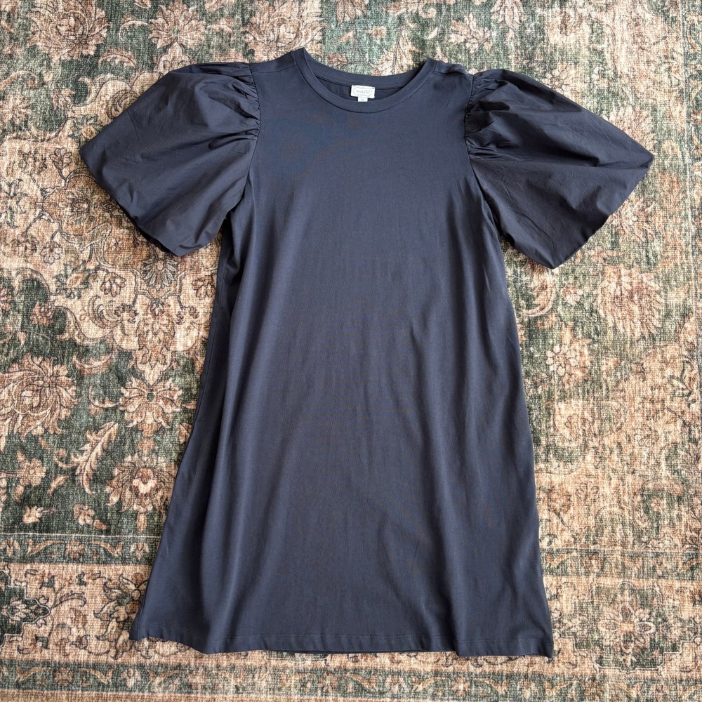 Mud Pie Puff Sleeve T-Shirt Dress M Cotton Blue Short Sleeve Fall Casual Preppy